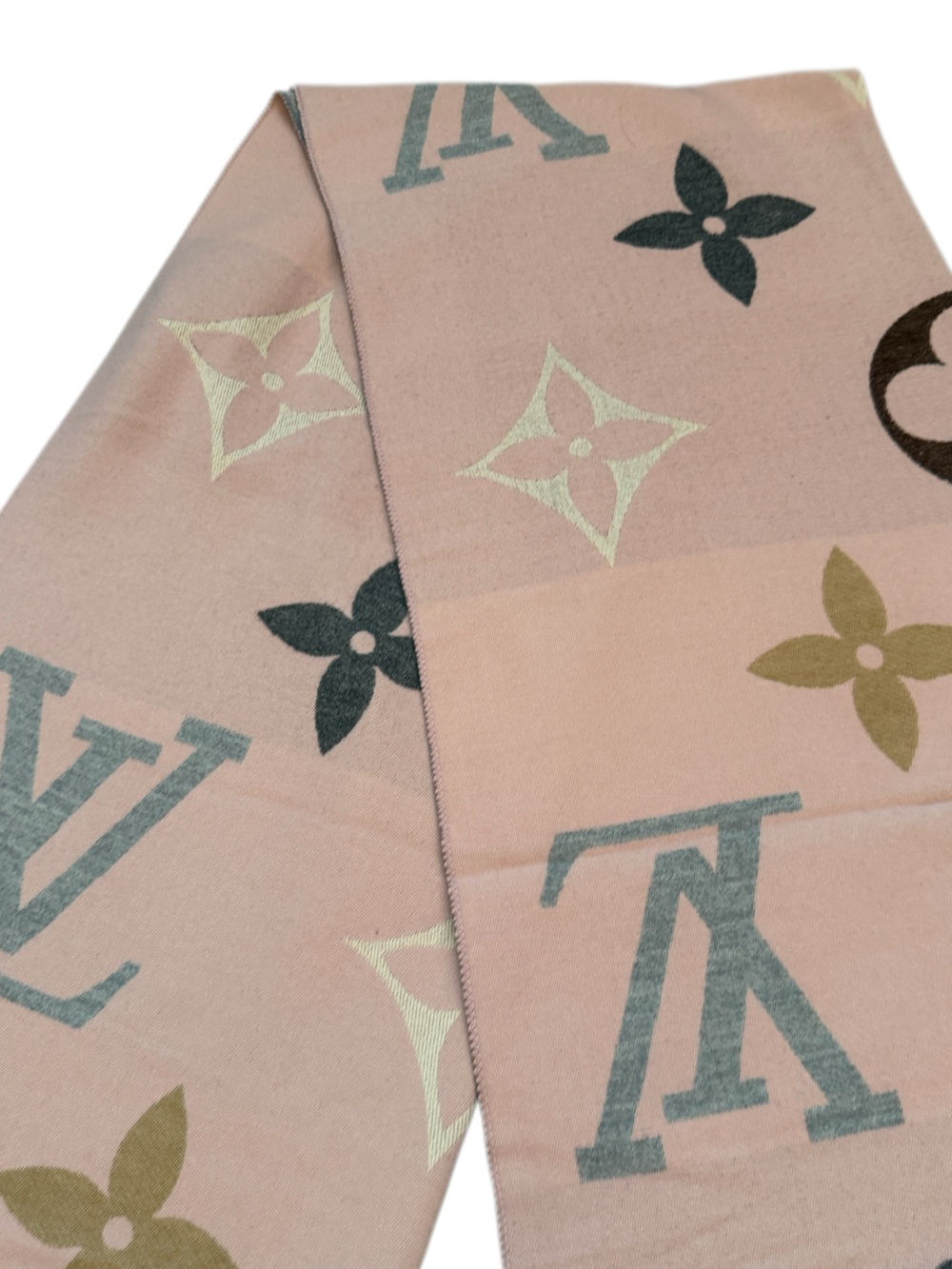Pink Monogram Logo Fringe Scarf Shawl - Picture 3 of 8